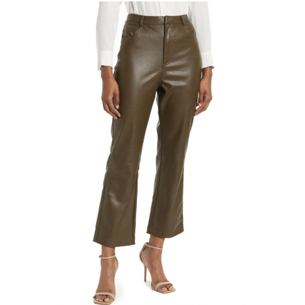 Lucy Paris Faux Leather Cropped Pants Sz Small Olive Green